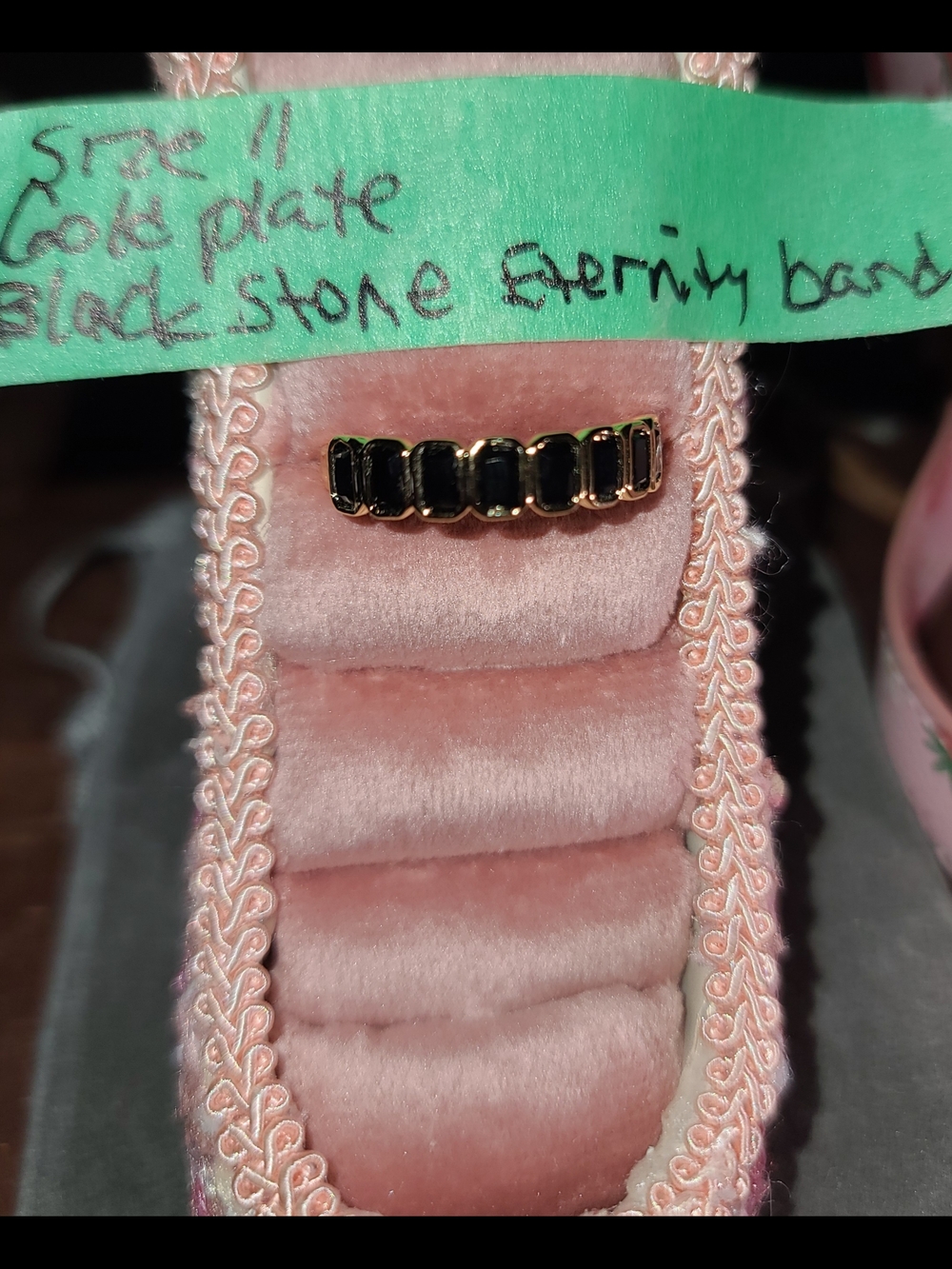 Gold Plate Black Stone Eternity Band Size 11